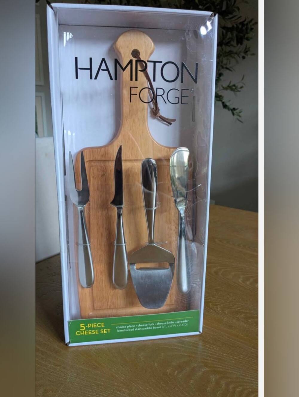 5-Piece Cheese Set with Beechwood Paddle Board - Silver